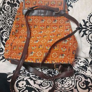 NEW BLOCK PRINT BAGPACK WITH PU LEATHER