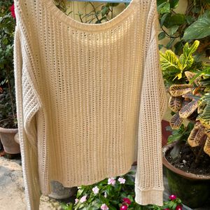 Beige Openwork Knit Woman  Cardigan