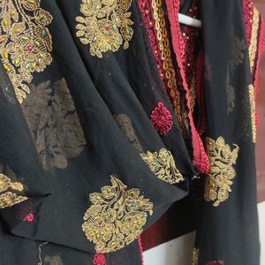 Black Maroon Clour Dupata With Embroidery