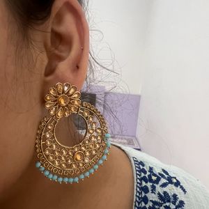 Combo Blue Earrings With Tika & Layer Necklace