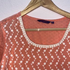 Peach Chikankari Kurta