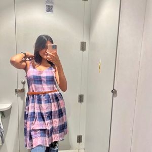 Zudio Strap Sleeve Checked Dress