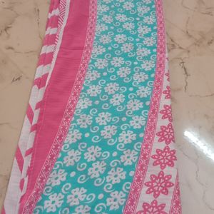 Blue With Pink And White Synthetic Chiffon Saree