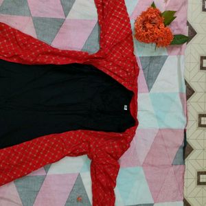 Black Anarkali Kurta With Red Shrug