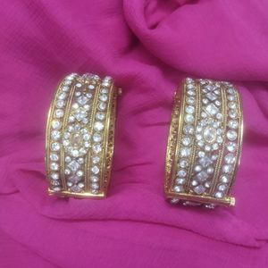 Set Of 2 Gold-plated Stone-studded Designer Openab