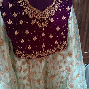 Beautiful Pastel Green Lehnga With Wine Blouse