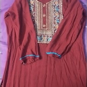 Meroon With Gold Kurta