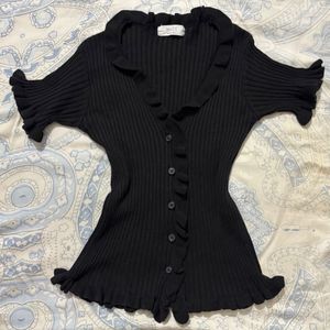 cute korean black fitted top for women