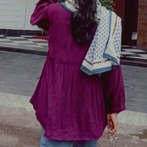 Women Purple Silk Embroidered Tunic