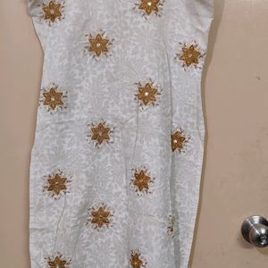 Straight White Kurti with Golden thread Motif Work