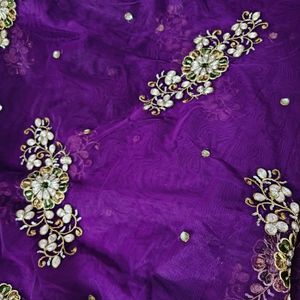 Beautiful Purple Saree With Fully Embrodid Work