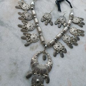 Oxidised Silver Plated Necklace & Earrings Set