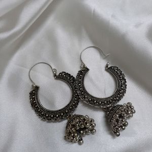 Silver Oxidised Jhumka Earrings