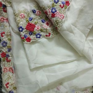 White Embroidery Saree