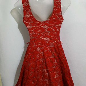 HOT RED SHORT FLARED DRESS