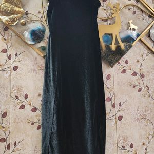 Black Velvet Slit Dress