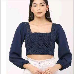 Navy Blue Embroidered Beautiful Crop Top For Girls