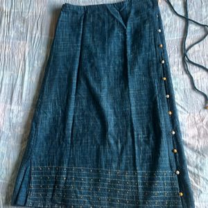 rustic blue indo western wrapping skirt