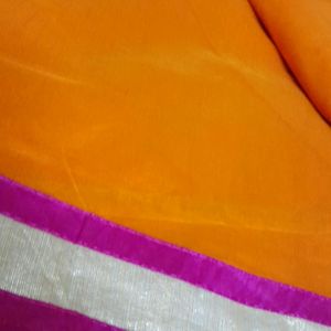 Plain Saree With Shimmering Border And Work Blouse