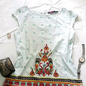 Women's Ethnic Peacock Print Cotton Top