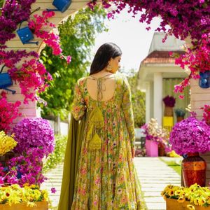 Multicoloured Anarkali with zippy lace*
