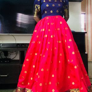 Pink And Blue Long Ethnic Frock