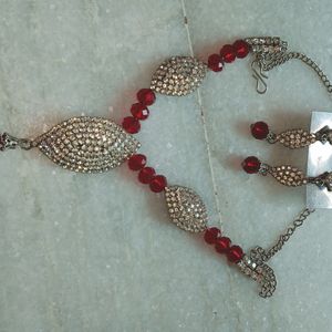 Gehna Jaipur Red Jasper Stone Studded Necklace & Earring Set