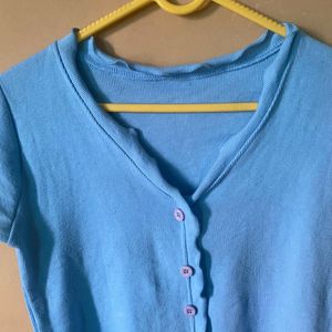 Blue Button Top