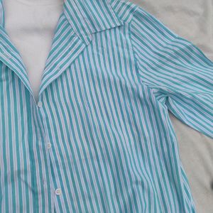 Sea Green Striped Oversized Shirt