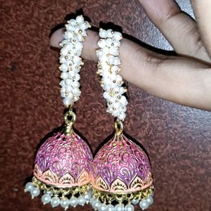 FabulaEBH50-Meenakari Jhumkas with Pearl Drops