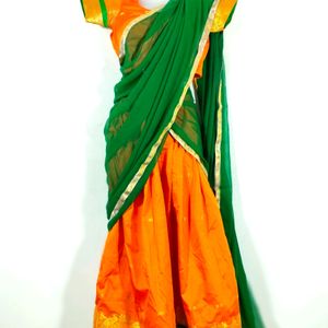 Orange And Green  Lehenga Sets (Women's)