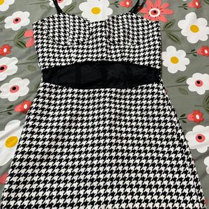 Tweed Material Black And White Chex Mini Dress