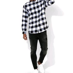 Black and White Check Shirt For Men...Cotton