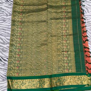 green colour pure kanche pattu saree