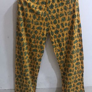 Mustard Yellow Leaves Pattern Pajama Pant