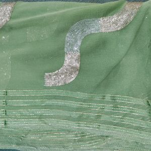 Pista Saree with Beautiful Sequence Work