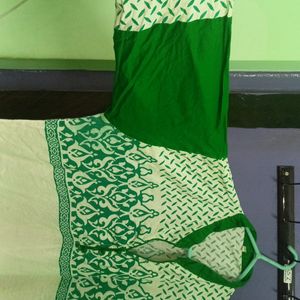 Pure Cotton White Green Kurta