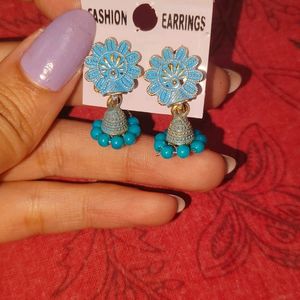 Blue Jhumka And Ring