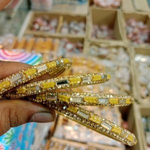 Yellow Golden Glass Bangles