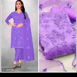 Purple Organza Dress Material Set Unstiched