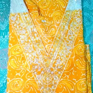 Yellow Pure Cotton Kurti For Women Size XXl