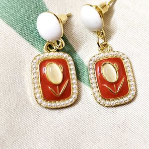 Vintage Tulip Red Enamel Drop earrings