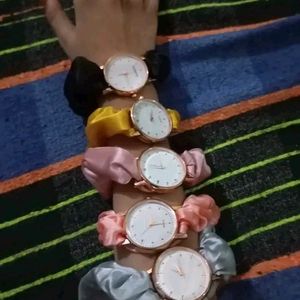 White Analog Dial Scrunchies Watches Strap Cloth S