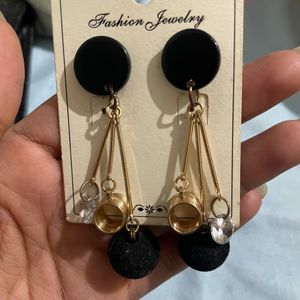 Gold Finish Black Earings