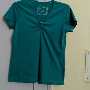 Eyelet Neck Sea Green T Shirt