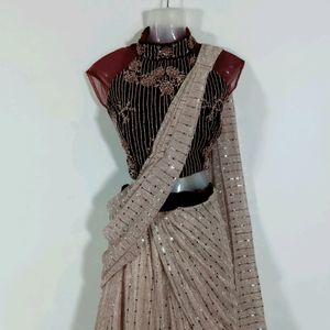 Maroon Embroidered Ready to Wear Saree (Women)