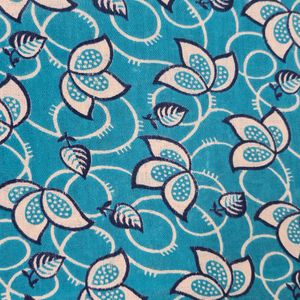 Turquoise blue printed cotton fabric