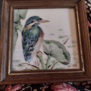 Vintage Kingfisher Painting Ontile by Nancy Gan