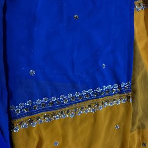 Yellow And Blue Sequin Saree