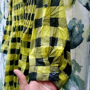 Yellow Checked Tunic Top In Pure Cotton